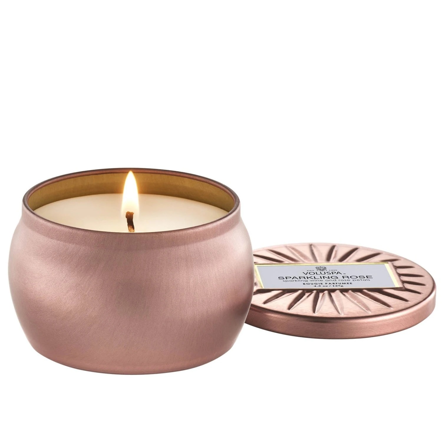 Voluspa – Mini candela in latta "Rosa Scintillante"