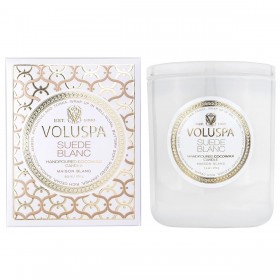 Voluspa – Coinneal Clasaiceach Suede Blanc