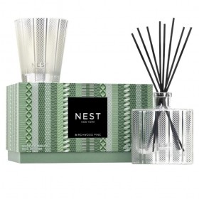 Nest – Cadeauset met kaars en diffuser in de kleur berkenhout en dennenhout