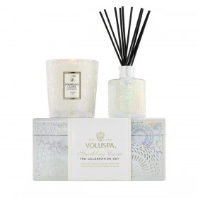 Voluspa – Feestkaars en diffuser set met mousserende cuvée